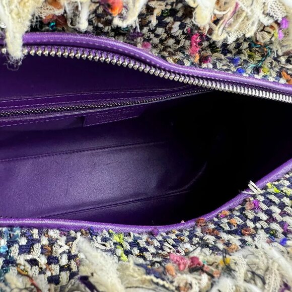 Auth Christian Dior Lady Dior Handbag Shoulder Bag Multicolor/Purple Tweed - Picture 12 of 14